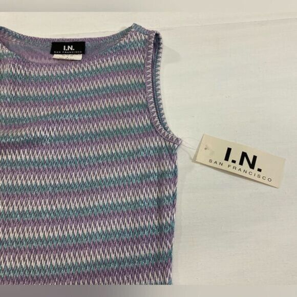 I.N. San Francisco Women's L Purple Striped Stretch Tank Top Y2K Preppy - Picture 4 of 12